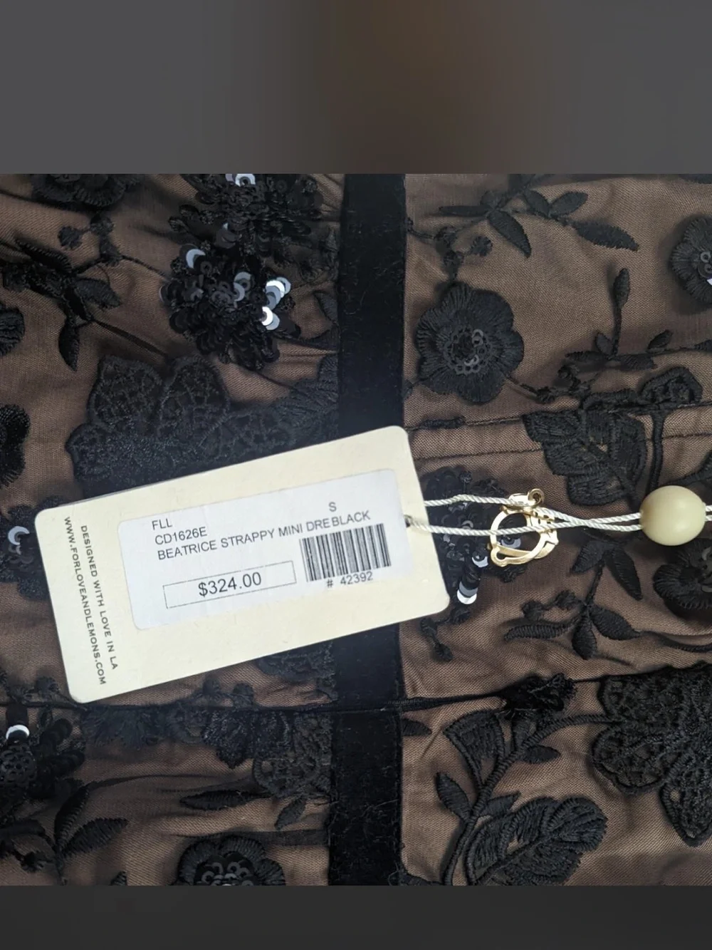 NWT For Love & Lemons Beatrice Black Sequin Embroidered Floral Dress Size S - Picture 10 of 10
